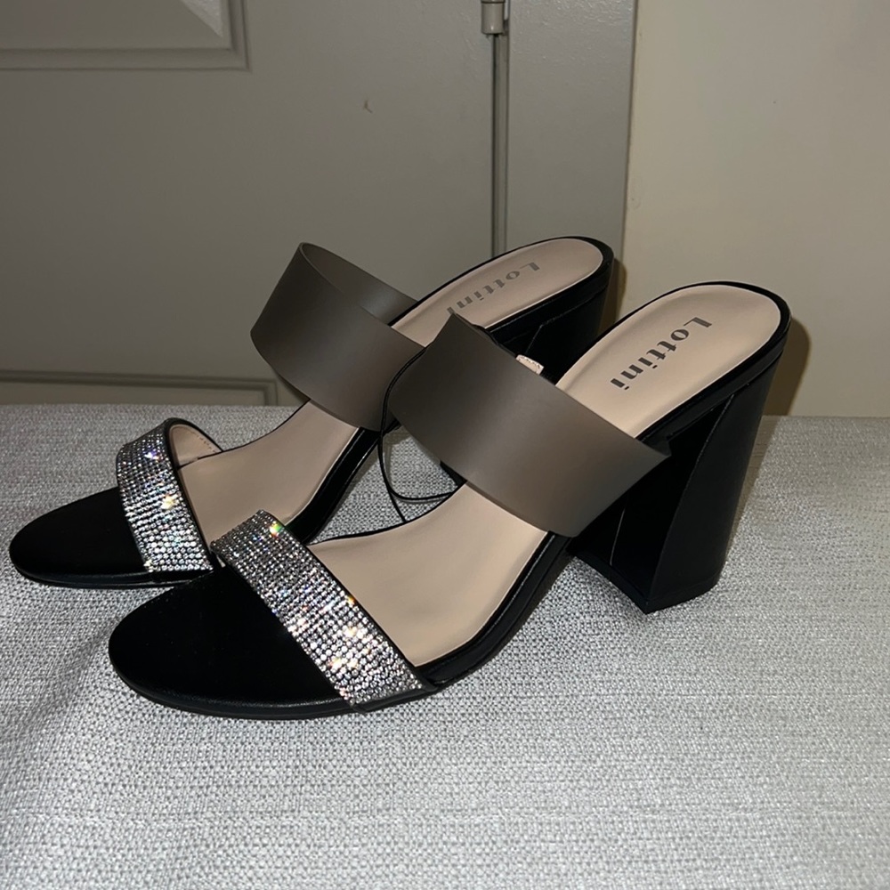 Lottini sparkle block heel mules